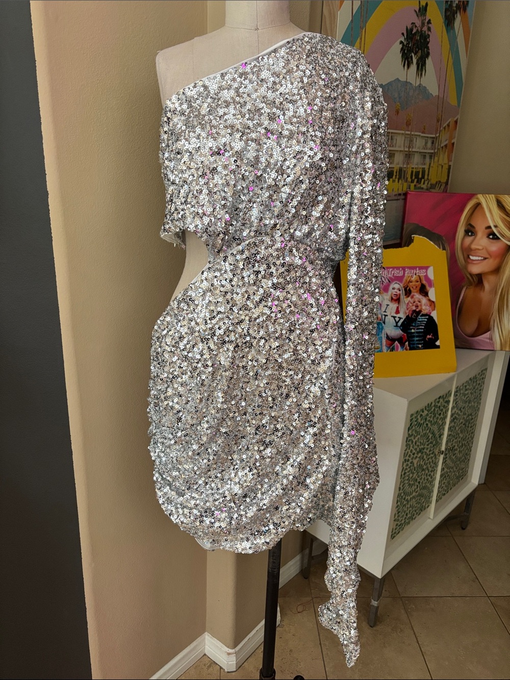Fashion Nova Silver Sequin With Bell Sleeve